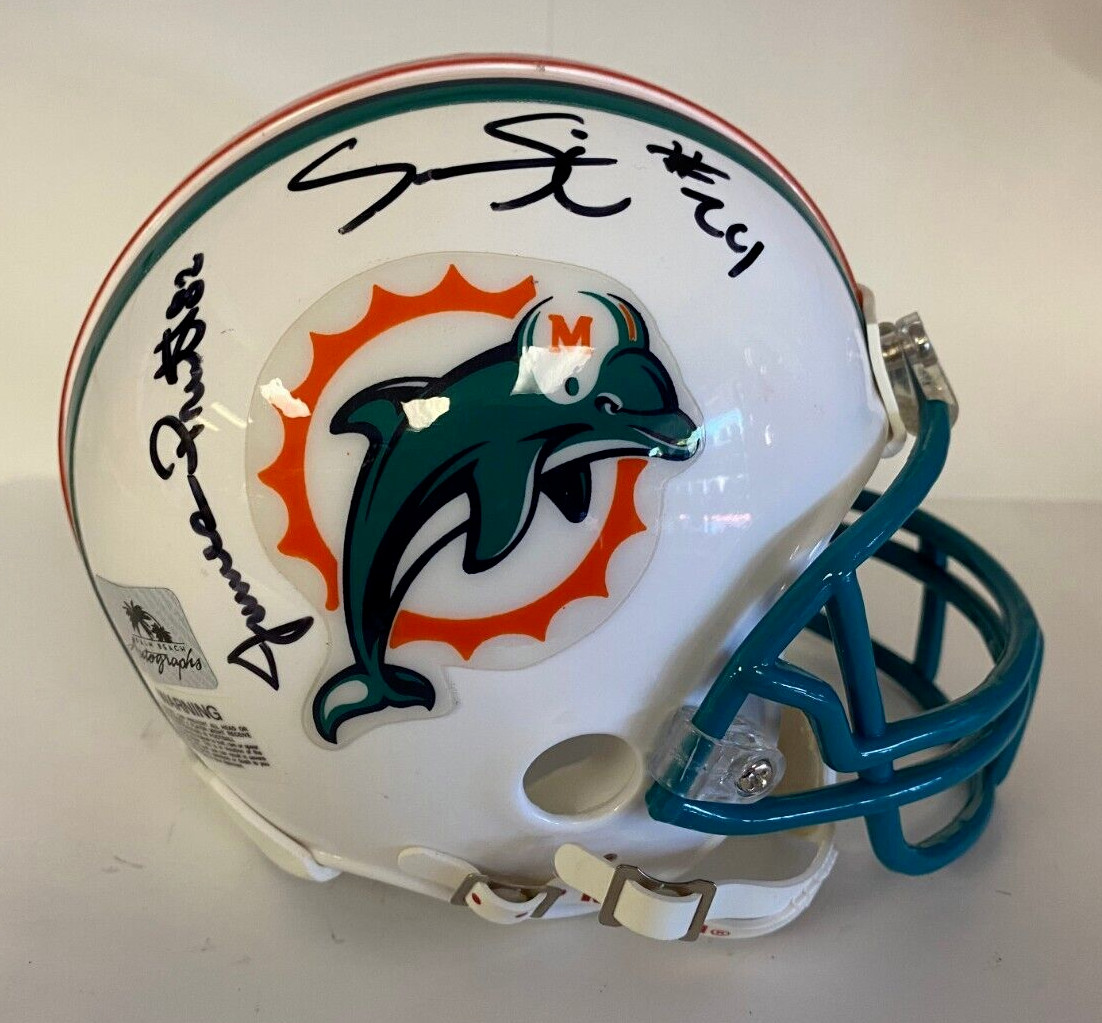 J PRUITT SEAN SMITH C CROWDER ROY FOSTER DOLPHINS SIGNED AUTO MINI HELMET W/COA