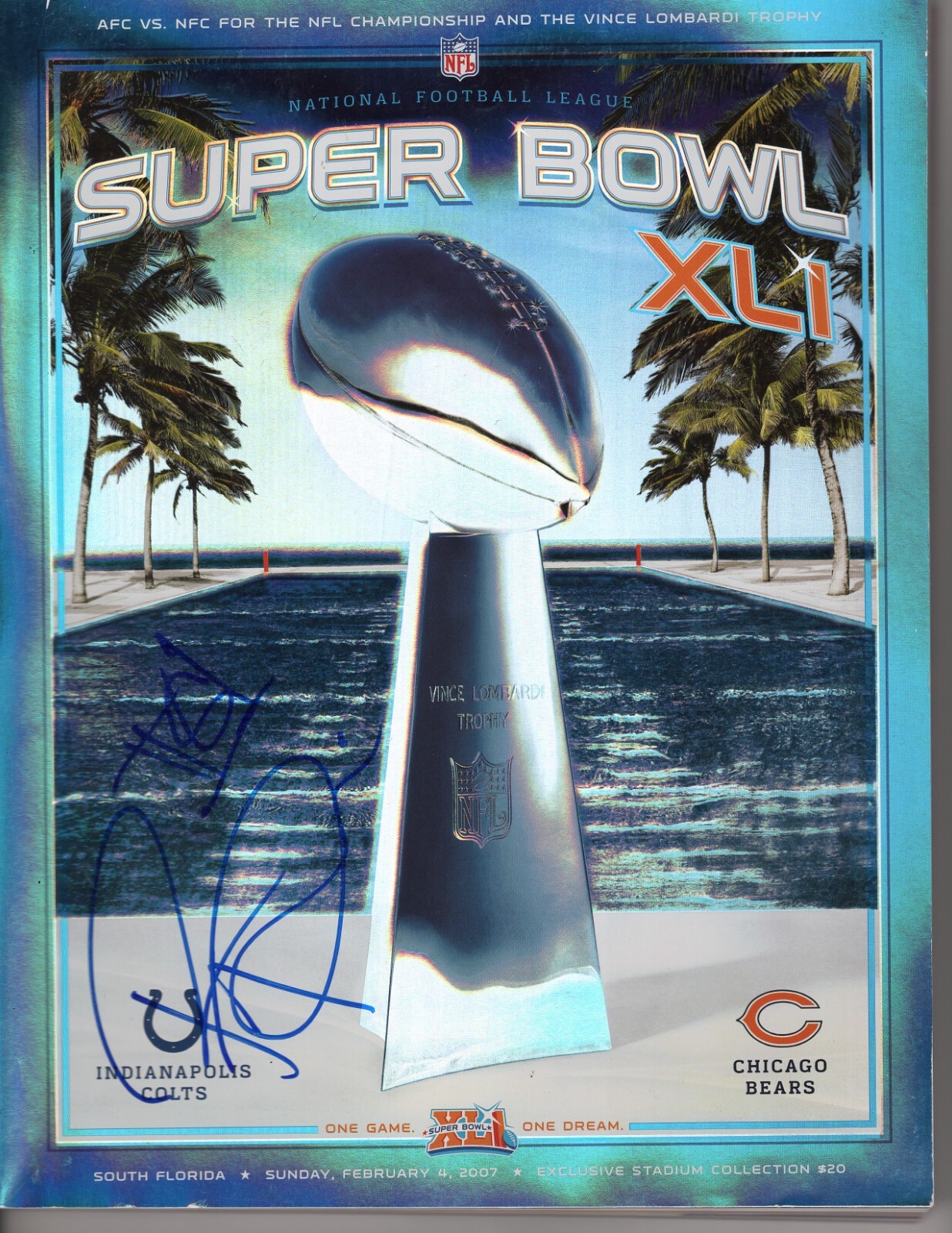 CHICAGO BEARS RASHIED DAVIS SIGNED SUPER BOWL PROGRAM