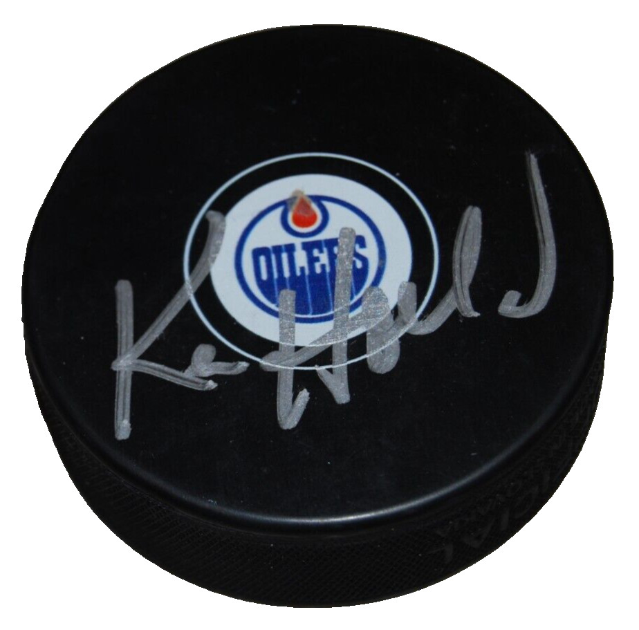 KEN HOLLAND signed (EDMONTON OILERS) autographed hockey puck BECKETT BAS BJ54500