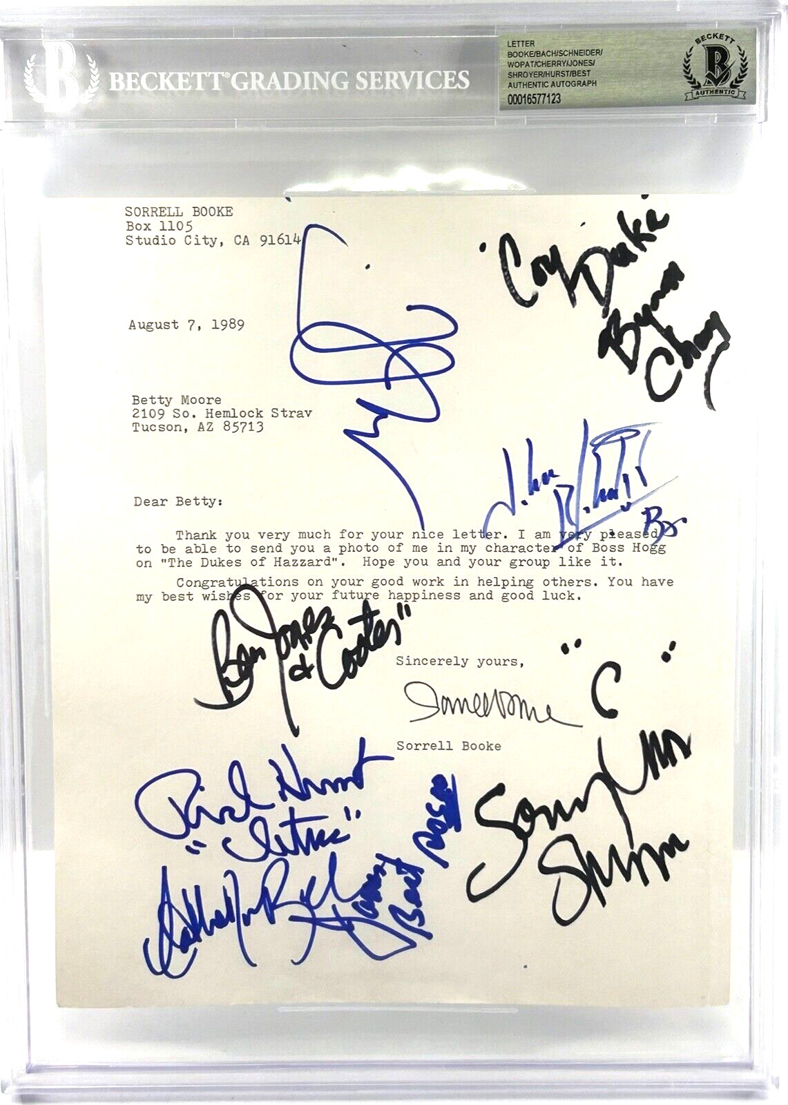 BOOKE BACH BEST +6 Signed Auto Encapsulated Slabbed Letter BAS DUKES OF HAZZARD