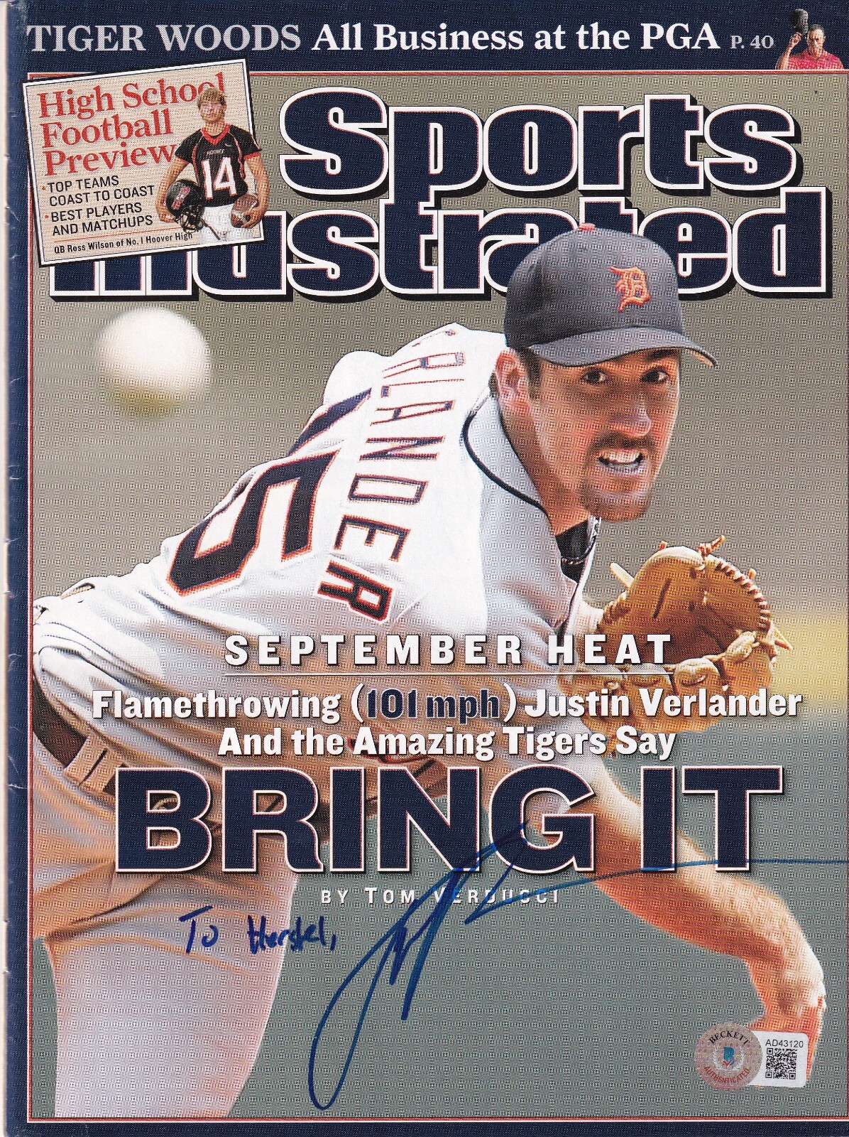 JUSTIN VERLANDER signed (TIGERS) PERSONALZIED Sports Illustrated magazine BAS
