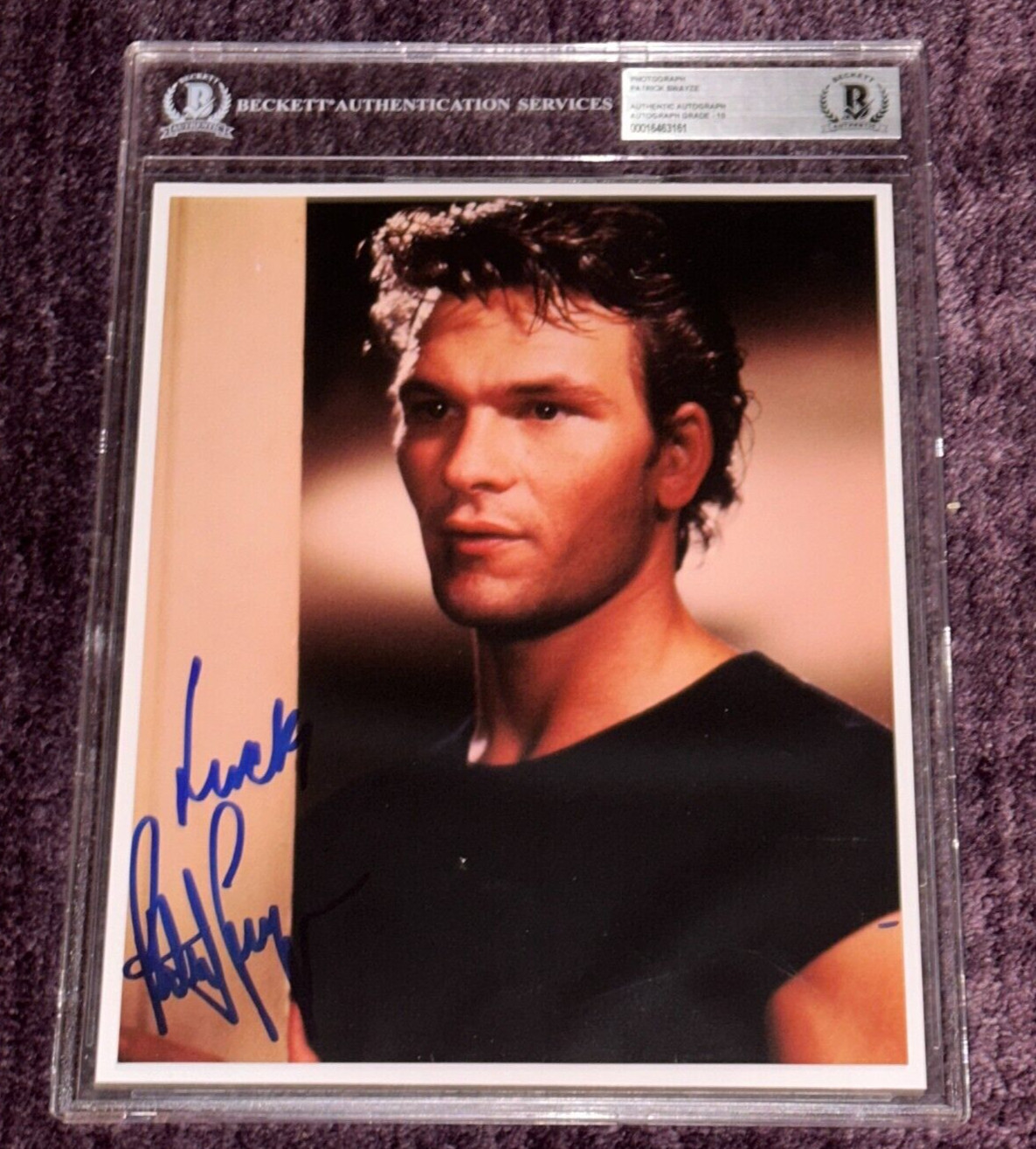 PATRICK SWAYZE Signed 8 X 10 The Outsiders PHOTO BAS Auto Graded 10 Encap Inscr