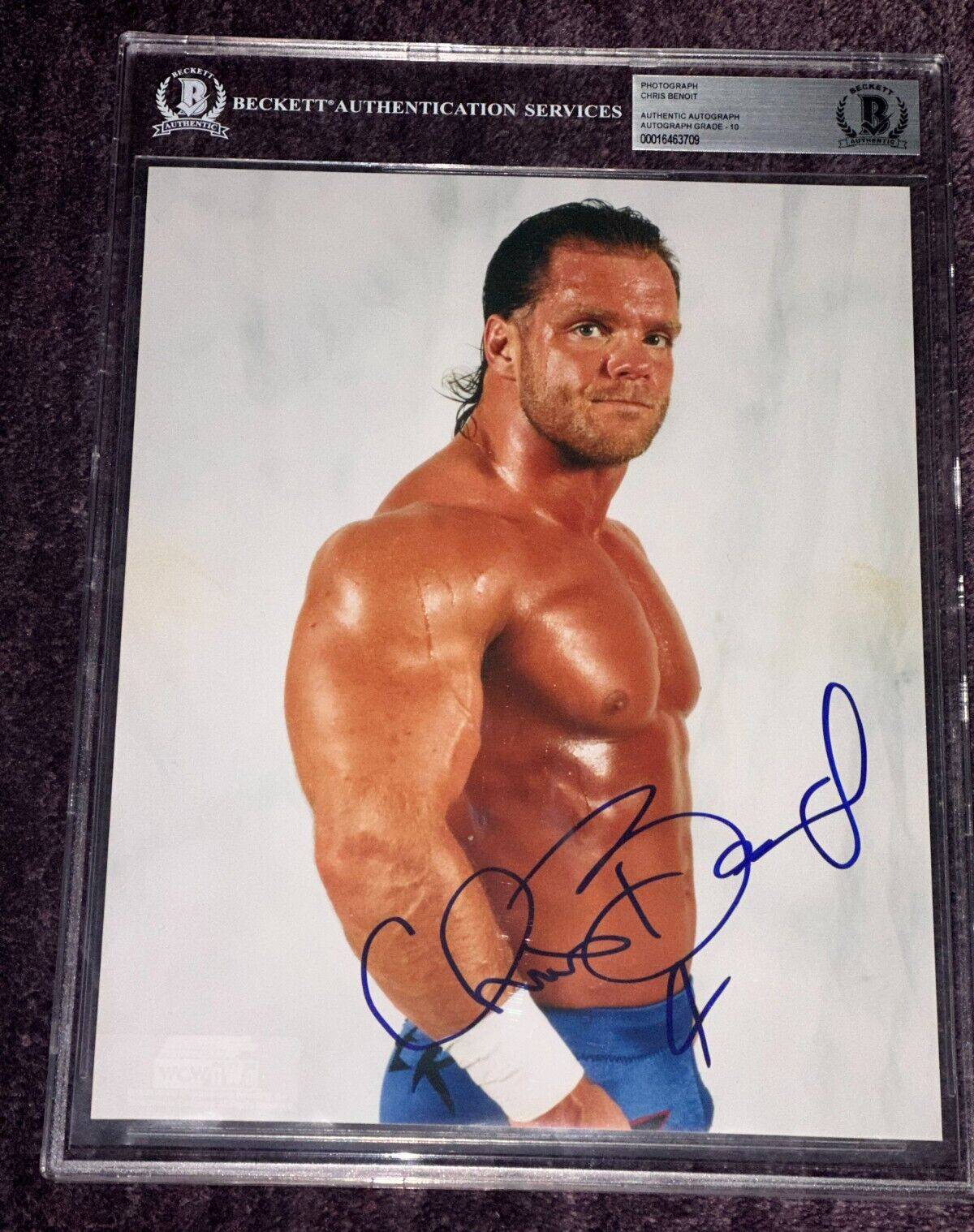 CHRIS BENOIT SIGNED 8 X 10 WCW PHOTO BAS BECKETT AUTO GRADED 10 & ENCAPSULATED COLLECTIBLE MEMORABILIA