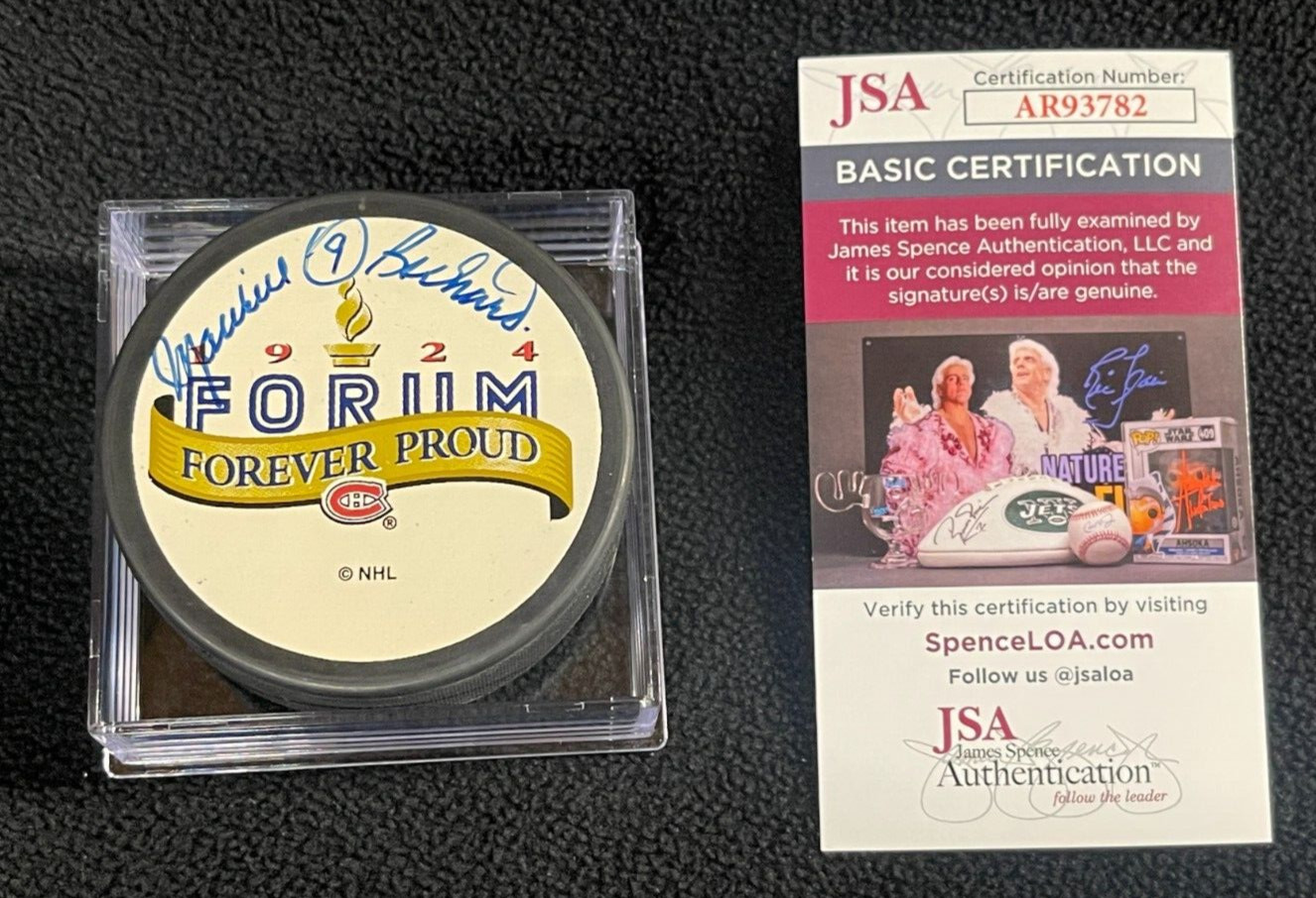 Maurice Richard Signed Montreal Canadiens Forum Forever Proud Puck JSA COA