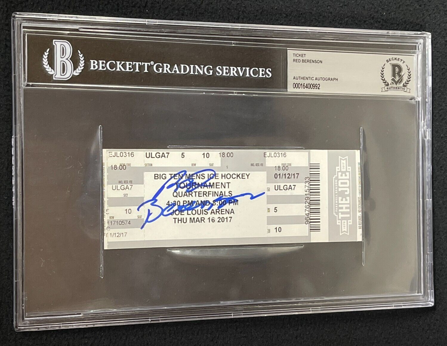 Red Berenson Signed Michigan Wolverines Final Game Ticket Beckett Certified