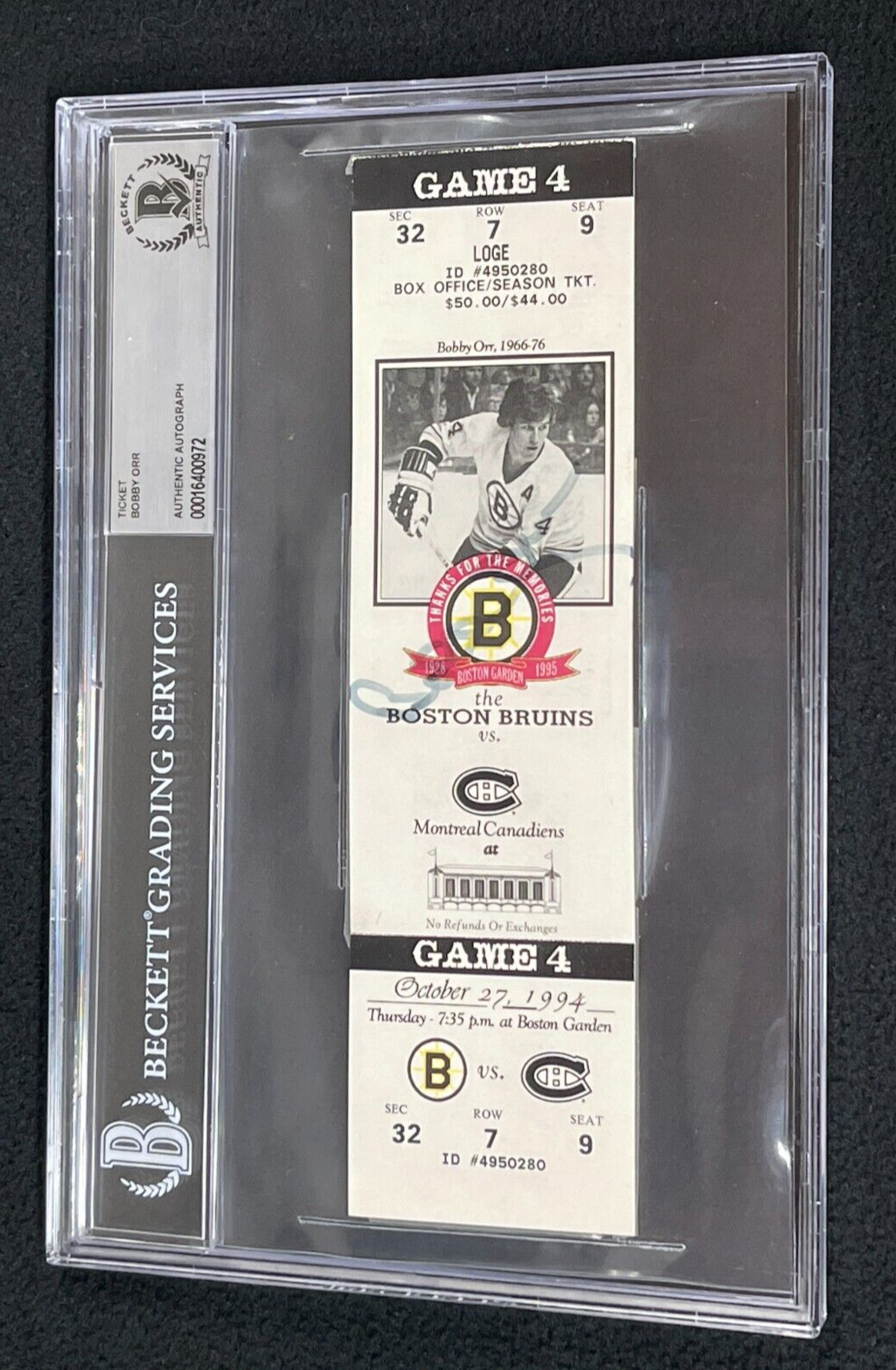 Bobby Orr Signed 1995 Boston Garden Game Ticket Bruins Beckett Certified