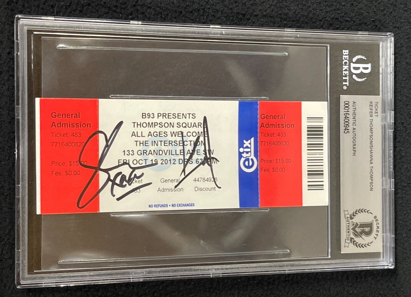 Thompson Square Signed Full Concert Ticket #1 Beckett Authenticated