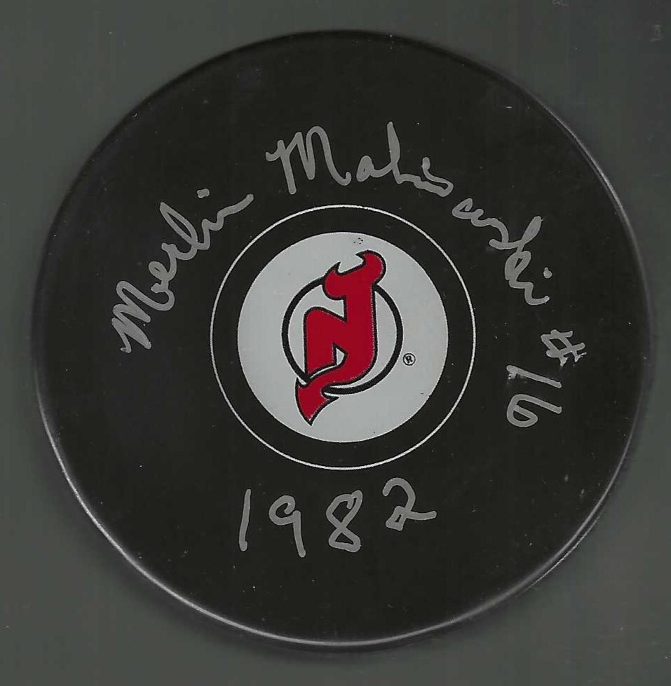 Merlin Malinowski Signed & Inscribed New Jersey Devils Puck
