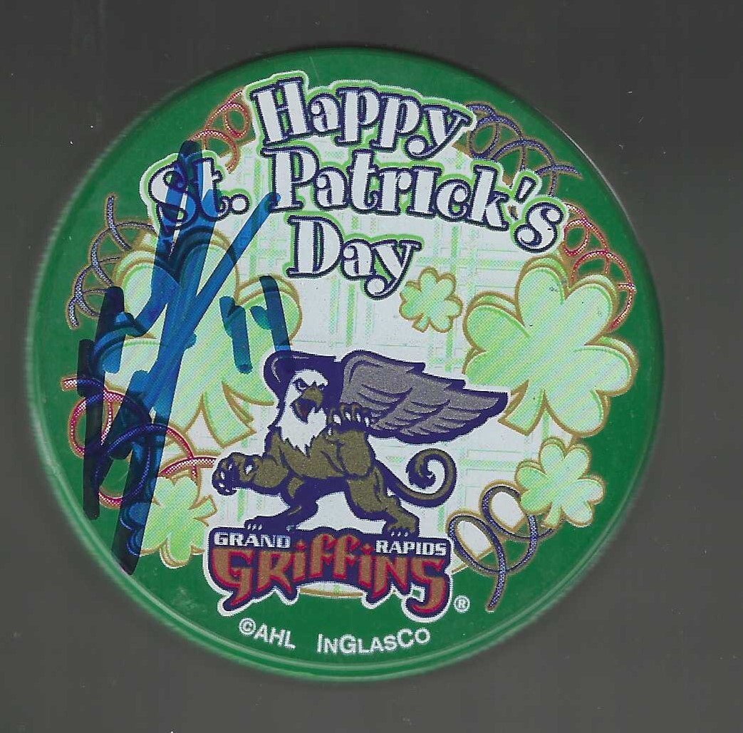 Mark Eaton Signed Grand Rapids Griffins St. Patricks Day Puck