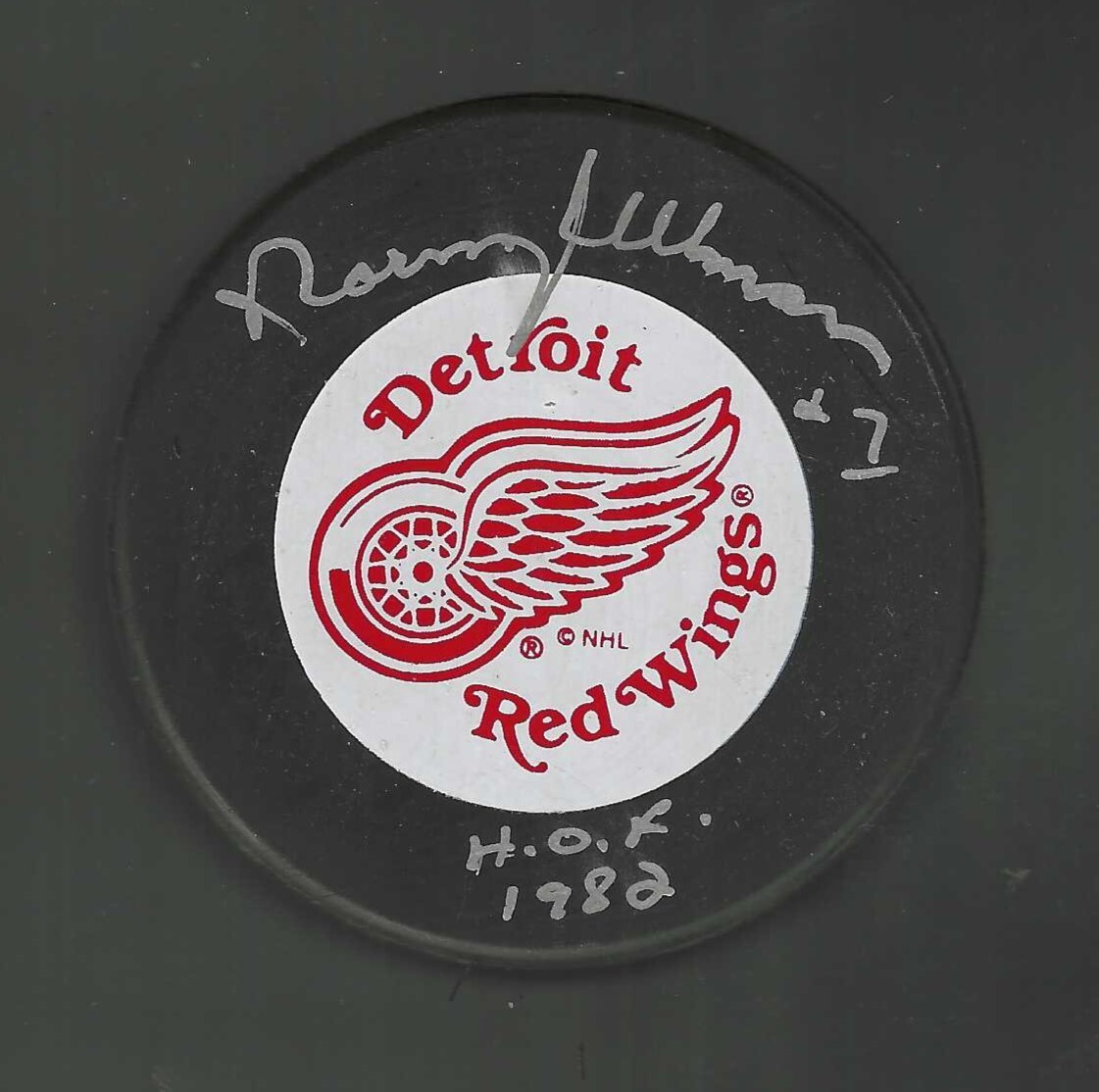 Norm Ullman Signed & Inscribed Detroit Red Wings Ravens Athletic Puck