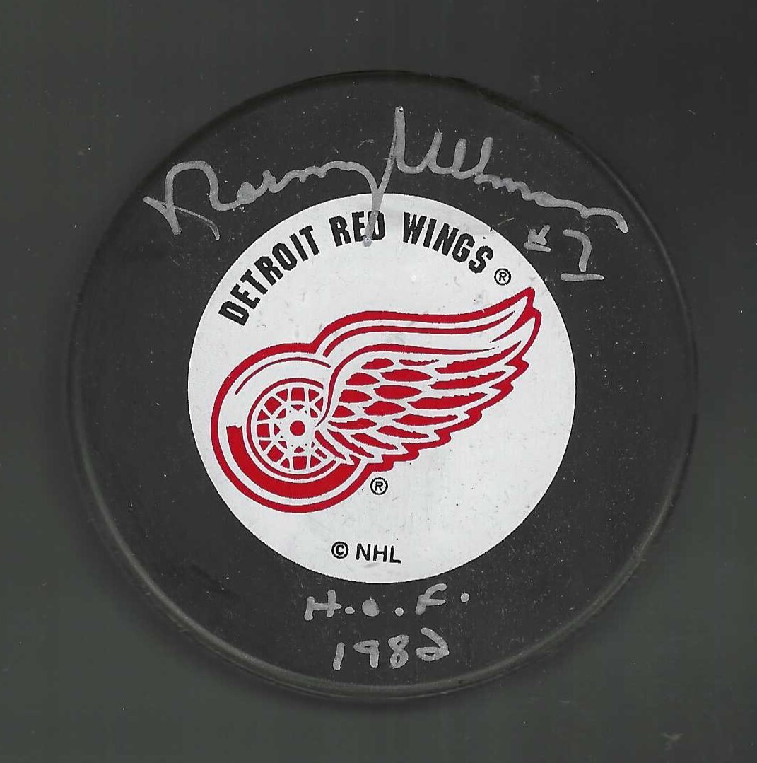 Norm Ullman Signed & Inscribed Detroit Red Wings Ravens Athletic Souvenir Puck