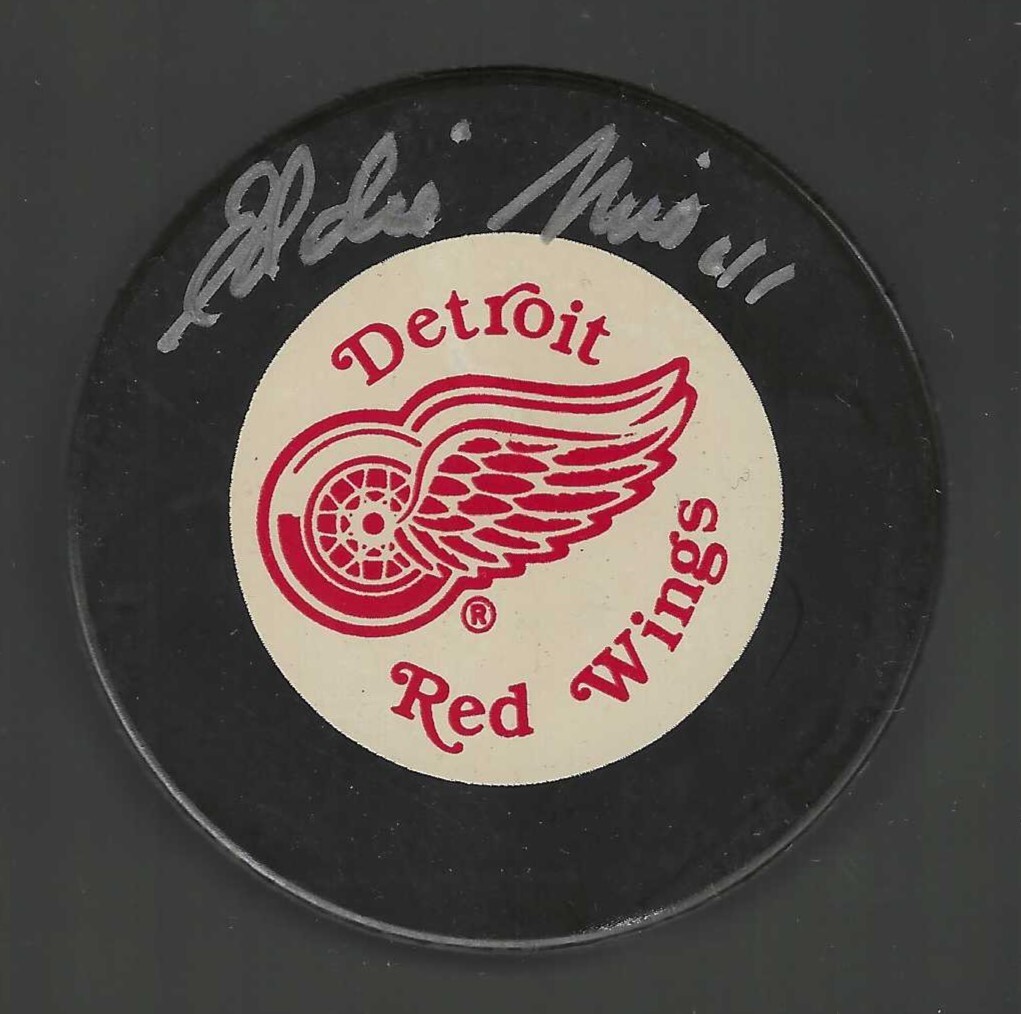 Eddie Mio Signed Detroit Red Wings Souvenir Puck