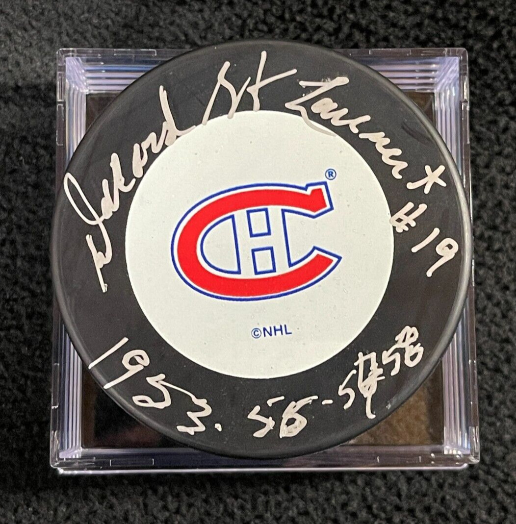 Dollard St. Laurent Signed & Inscribed Montreal Canadiens Puck Beckett COA