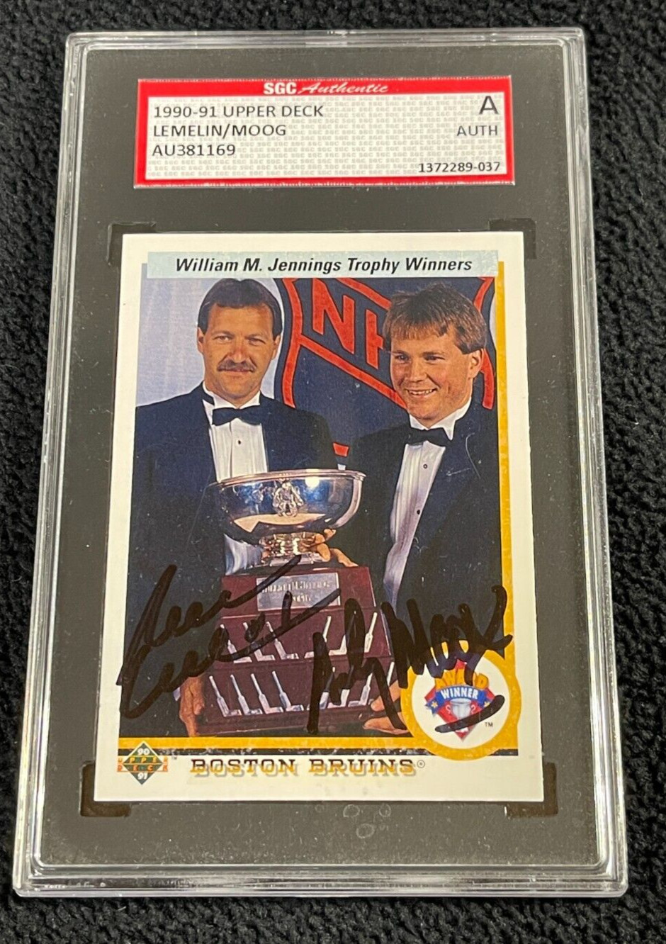 Reggie Lemelin & Andy Moog Signed 1990/91 Upper Deck Card #209 SGC Certified