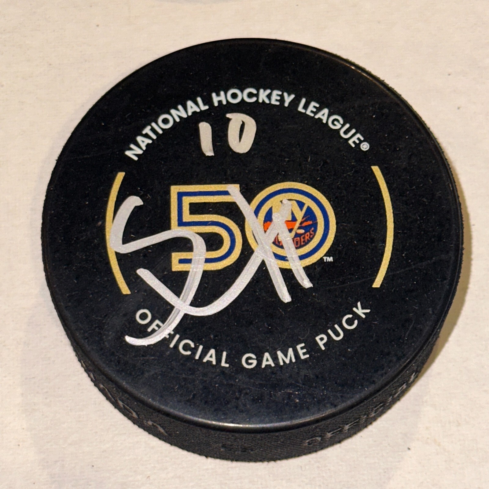 SIMON HOLMSTROM Signed NY ISLANDERS 50th Ann Official GAME Puck Beckett (BAS)