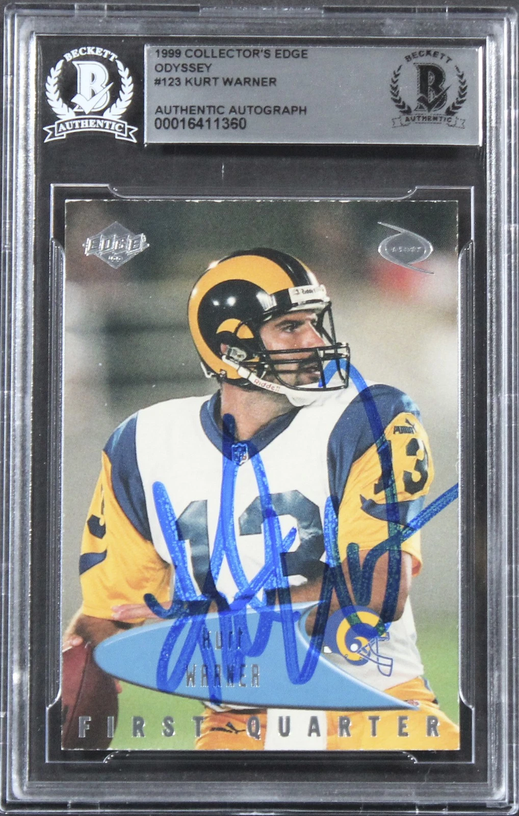 Rams Kurt Warner Signed 1999 Collector's Edge Odyssey #123 Card BAS Slab 3