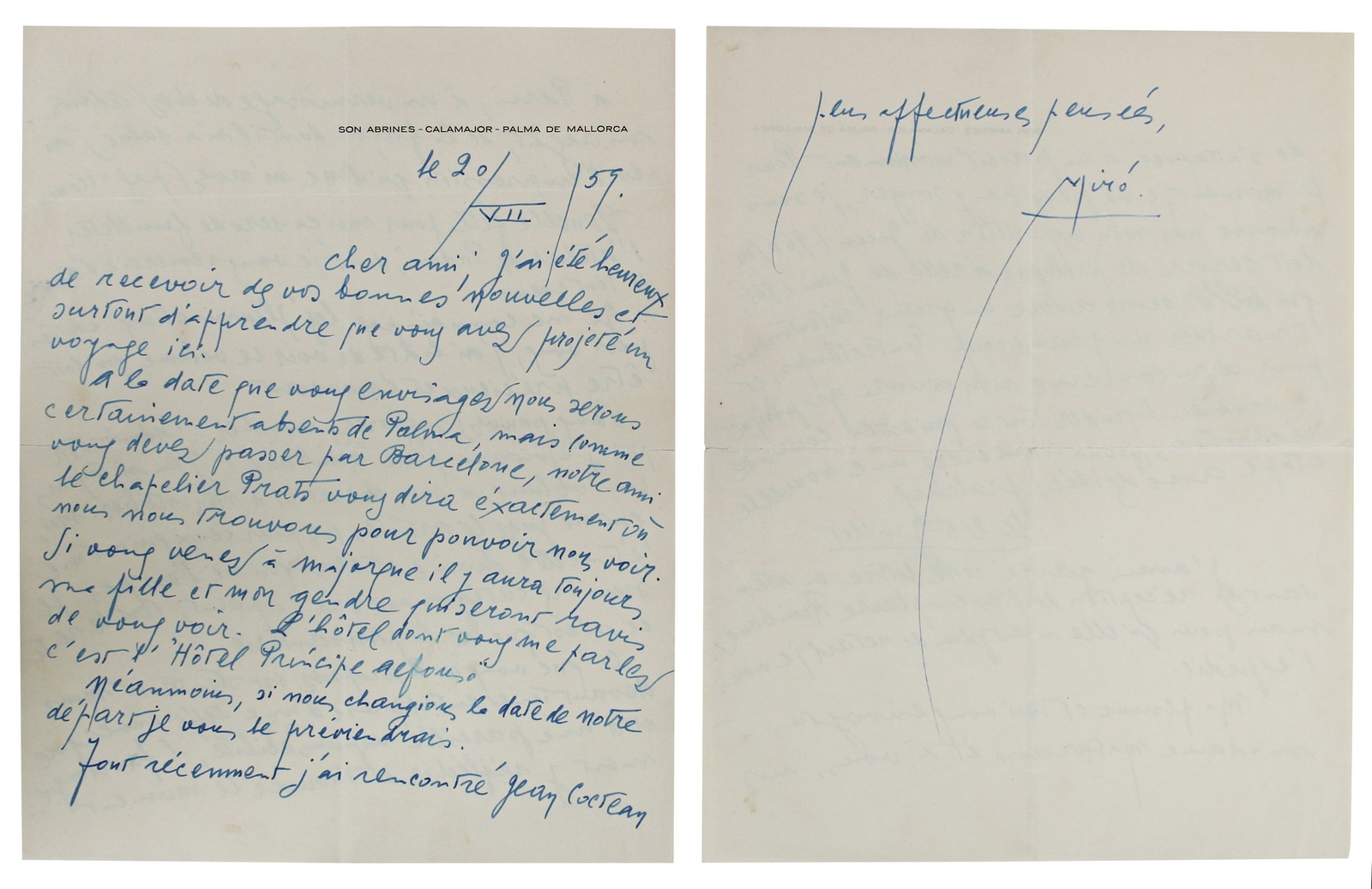 Joan Miro Authentic Signed 8.5x11 1959 4 Page Handwritten Letter BAS #AC26717