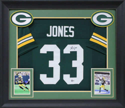 AARON JONES AUTHENTIC SIGNED GREEN PRO STYLE FRAMED JERSEY BAS WITNESSED COLLECTIBLE MEMORABILIA