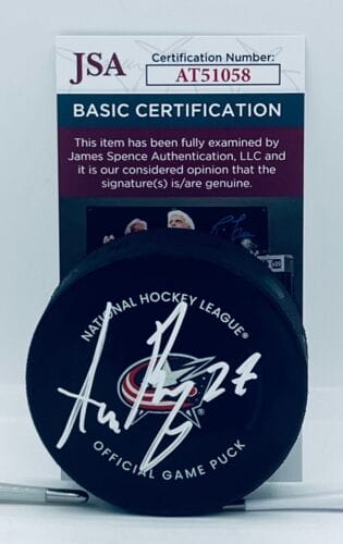 ADAM BOQVIST SIGNED COLUMBUS BLUE JACKETS OFFICIAL GAME PUCK AUTOGRAPHED JSA COA COLLECTIBLE MEMORABILIA