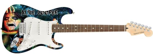 ALICE COOPER AUTOGRAPHED SKULL SNAKES PHOTO GRAPHICS STRAT GUITAR ACOA COLLECTIBLE MEMORABILIA