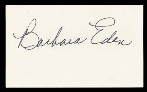BARBARA EDEN I DREAM OF JEANNIE AUTHENTIC SIGNED 3×5 INDEX CARD BAS #BL96721 COLLECTIBLE MEMORABILIA