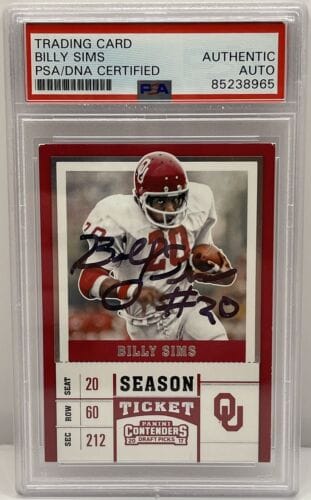 BILLY SIMS SIGNED 2017 CONTENDERS CARD OKLAHOMA SOONERS PSA/DNA SLABBED COLLECTIBLE MEMORABILIA