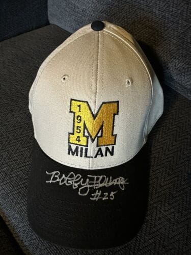 BOBBY PLUMP HAND SIGNED HAT AUTOGRAPHED 1954 MILAN INDIANS INDIANA STATE CHAMPS COLLECTIBLE MEMORABILIA