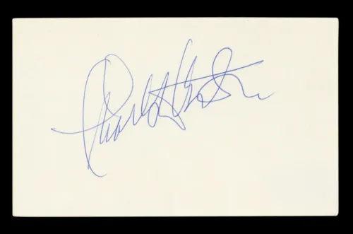 CHARLTON HESTON BEN-HUR AUTHENTIC SIGNED 3×5 INDEX CARD BAS LOA #AC26999 COLLECTIBLE MEMORABILIA