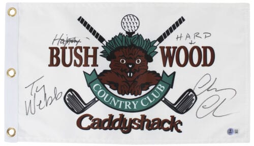 CHEVY CHASE CADDYSHACK “2X INSC” SIGNED BUSHWOOD COUNTRY CLUB FLAG BAS #1W311287 COLLECTIBLE MEMORABILIA
