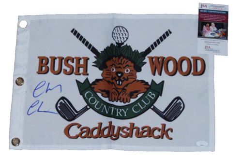 CHEVY CHASE signed (CADDYSHACK) Bushwood golf pin flag Beckett JSA AS03278