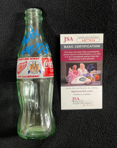 DARREN MCCARTY SIGNED & INSCRIBED DETROIT RED WINGS 1997 CUP COKE BOTTLE JSA COA COLLECTIBLE MEMORABILIA