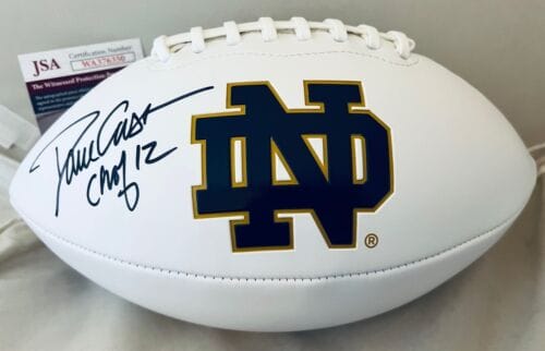 DAVE CASPER SIGNED NOTRE DAME FIGHTING IRISH LOGO FOOTBALL W/ CHOF JSA WITNESSED COLLECTIBLE MEMORABILIA