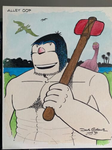 DAVE GRAUE SIGNED ORIGINAL FULL COLOR DRAWING ON 16×20 CANVAS ALLEY OOP COLLECTIBLE MEMORABILIA