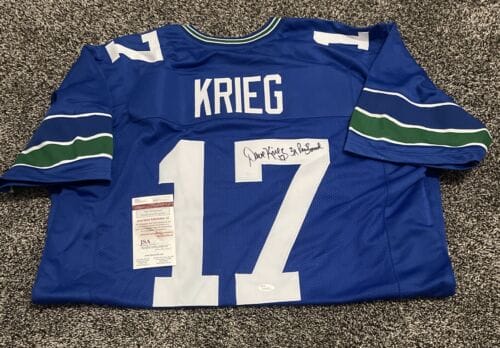 DAVE KRIEG SEATTLE SEAHAWKS SIGNED JERSEY JSA COA WITNESSED INSR 3X PRO BOWL COLLECTIBLE MEMORABILIA