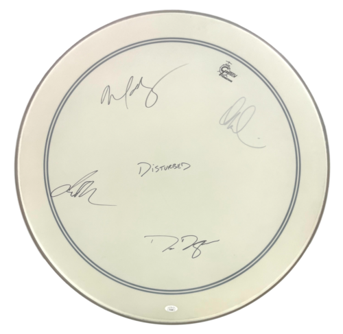 DISTURBED BAND X4 SIGNED AUTOGRAPH 24″ DRUMHEAD – DAVID DRAIMAN +3 W/ JSA COA COLLECTIBLE MEMORABILIA