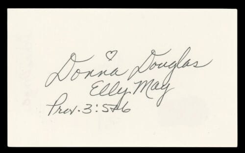 DONNA DOUGLAS “ELLY MAY PROV 3:576” AUTHENTIC SIGNED 3×5 INDEX CARD BAS #BL96817 COLLECTIBLE MEMORABILIA