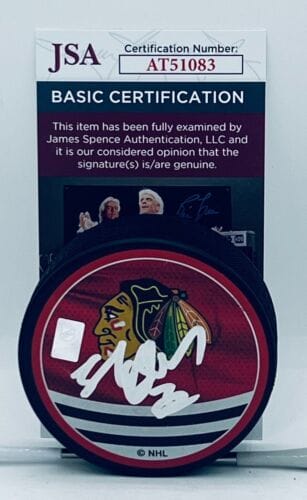 ED BELFOUR SIGNED CHICAGO BLACKHAWKS REVERSE RETRO PUCK AUTOGRAPHED JSA COLLECTIBLE MEMORABILIA