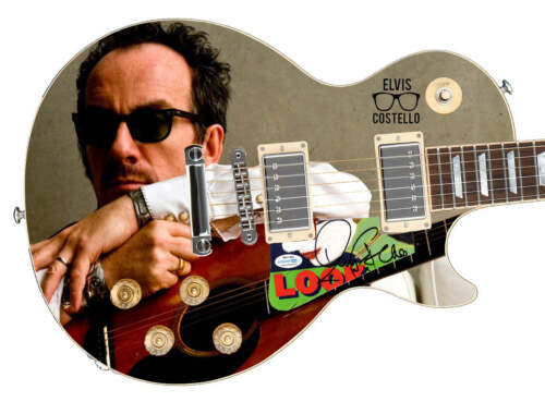 ELVIS COSTELLO AUTOGRAPHED CUSTOM GRAPHICS 1/1 PHOTO GUITAR ACOA COLLECTIBLE MEMORABILIA