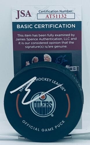 EVAN BOUCHARD SIGNED EDMONTON OILERS OFFICIAL GAME PUCK AUTOGRAPHED JSA COA COLLECTIBLE MEMORABILIA