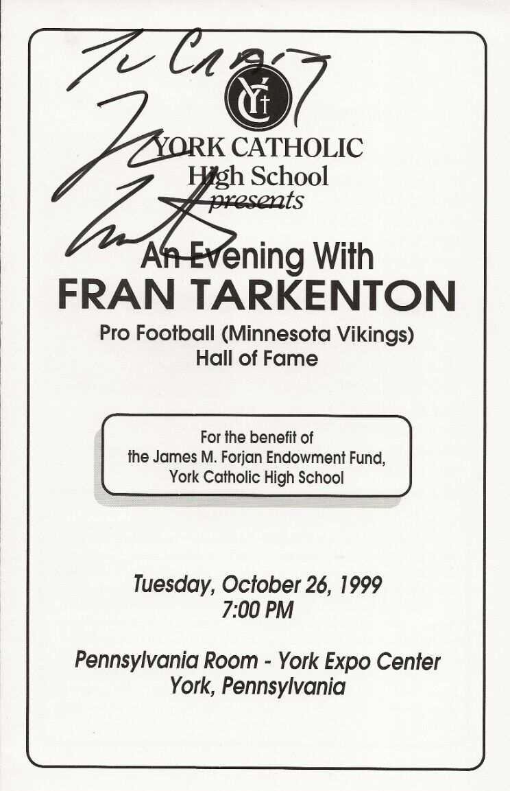 FRAN TARKENTON REAL SIGNED APPEARANCE PROGRAM JSA COA FOOTBALL AUTOGRAPHED NFL COLLECTIBLE MEMORABILIA