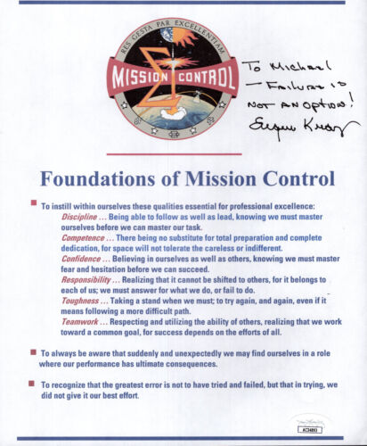 GENE KRANZ SIGNED 8×10 NASA FOUNDATIONS MISSION CONTROL JSA TO MICHAEL COLLECTIBLE MEMORABILIA