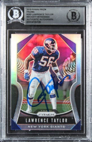 GIANTS LAWRENCE TAYLOR SIGNED 2019 PANINI PRIZM SILVER #293 CARD BAS SLABBED COLLECTIBLE MEMORABILIA