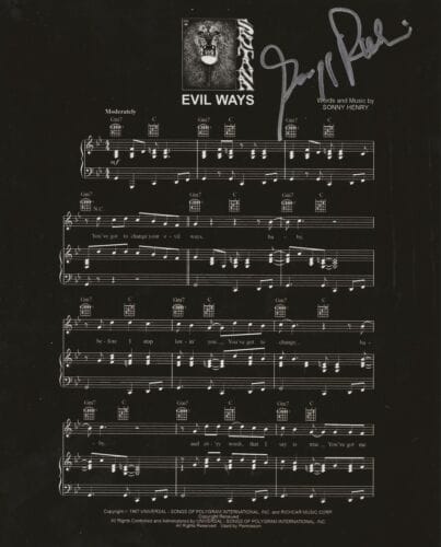 GREGG ROLIE REAL HAND SIGNED SANTANA EVIL WAYS SHEET MUSIC COA AUTOGRAPHED COLLECTIBLE MEMORABILIA