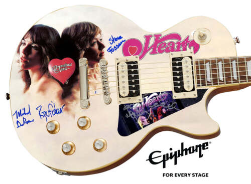 HEART AUTOGRAPHED EPIPHONE LES PAUL CUSTOM GRAPHICS GUITAR EXACT PROOF ACOA COLLECTIBLE MEMORABILIA