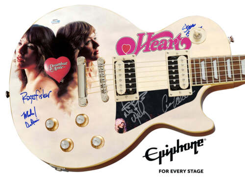 HEART AUTOGRAPHED EPIPHONE LES PAUL CUSTOM GRAPHICS GUITAR EXACT PROOF ACOA COLLECTIBLE MEMORABILIA