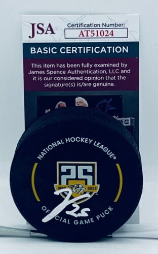JOAKIM KEMELL SIGNED NASHVILLE PREDATORS 25TH ANNIVERSARY GAME PUCK JSA COLLECTIBLE MEMORABILIA