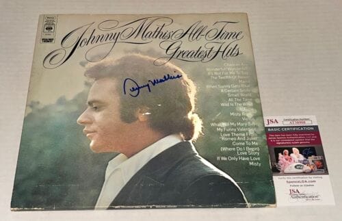 JOHNNY MATHIS SIGNED ALL-TIME GREATEST HITS ALBUM VINYL AUTOGRAPHED JSA COA COLLECTIBLE MEMORABILIA