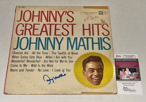 JOHNNY MATHIS SIGNED JOHNNY’S GREATEST HITS ALBUM VINYL AUTOGRAPHED JSA COA COLLECTIBLE MEMORABILIA