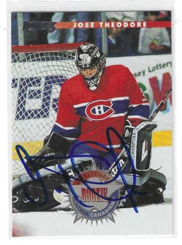 JOSE THEODORE SIGNED 1996/97 DONRUSS CARD #227 MONTREAL CANADIENS COLLECTIBLE MEMORABILIA