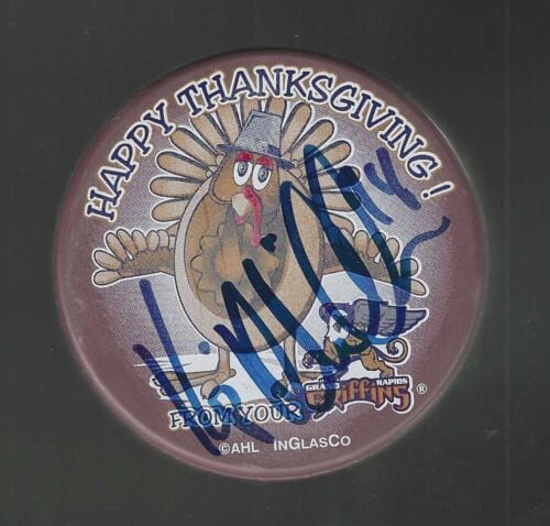 KIP MILLER SIGNED GRAND RAPIDS GRIFFINS THANKSGIVING PUCK COLLECTIBLE MEMORABILIA